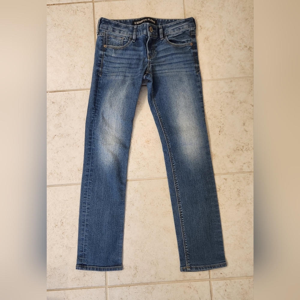 Womens Express Skinny Blue Jeans Med Wash Size 0 Short #AA1115‎